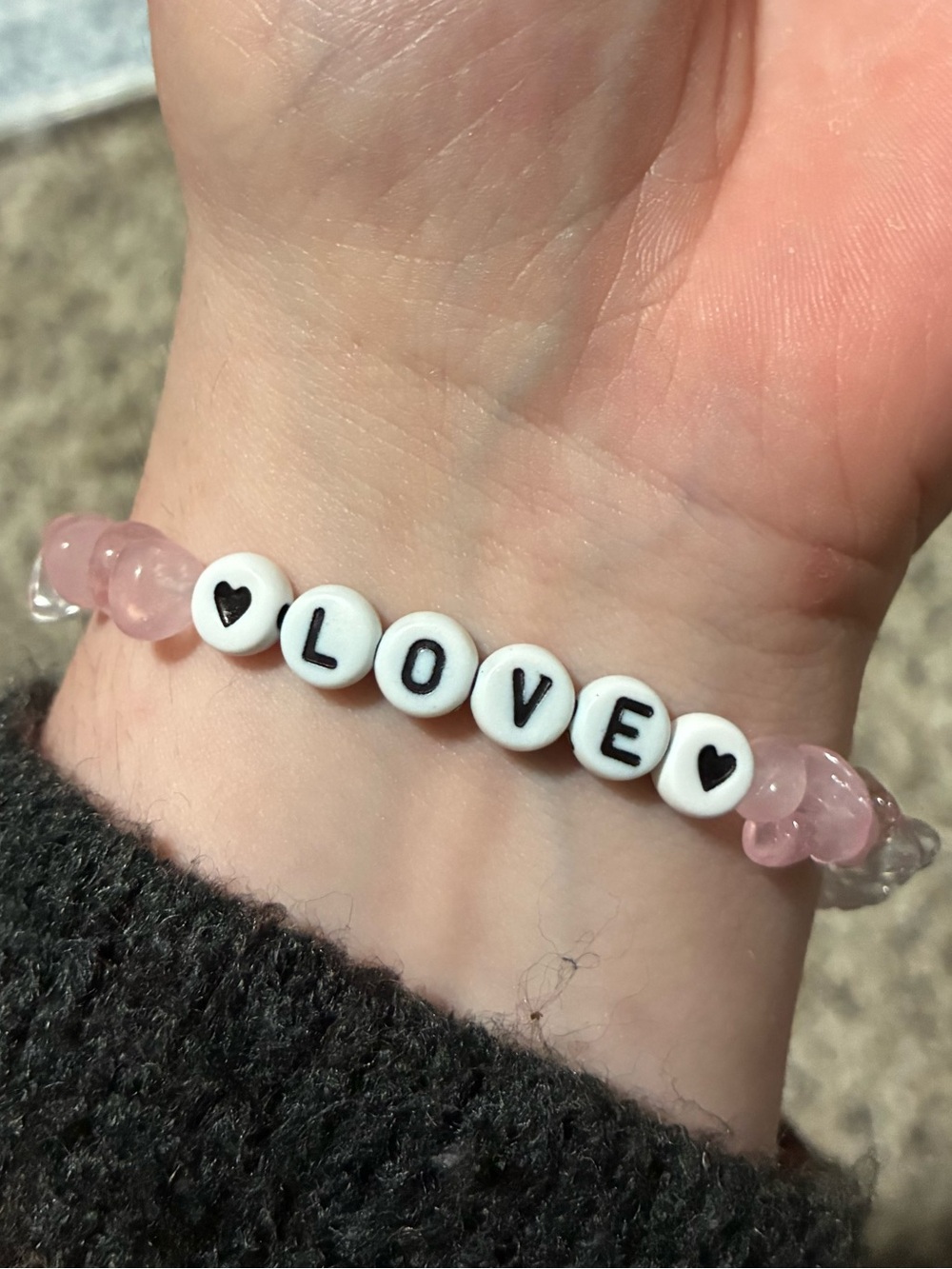 LOVE Beaded rose quartz Bracelet in Pink and White